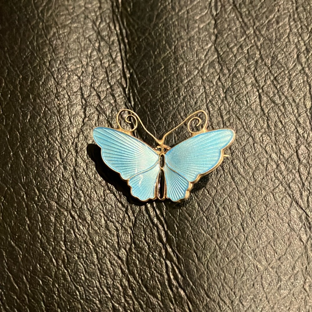 Vintage David Anderson Sterling Silver Blue Butterfly Brooch